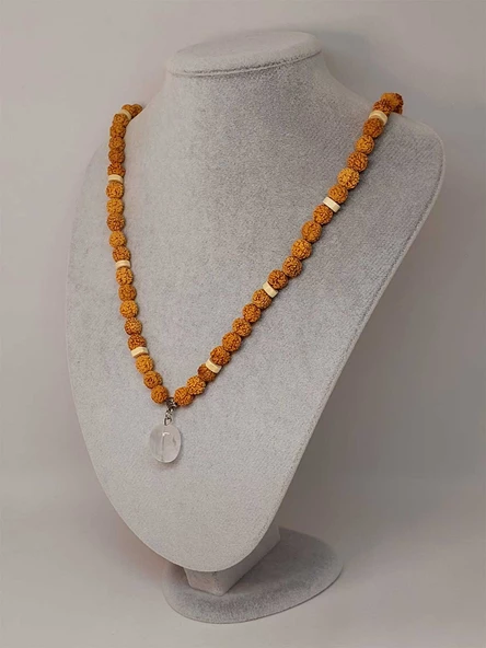 Kristal Kuvars Taşlı Rudraksha Tohum Kolye Dolama Bileklik 8mm (49716) - Resim 2