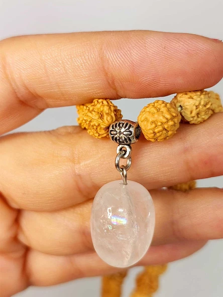 Kristal Kuvars Taşlı Rudraksha Tohum Kolye Dolama Bileklik 8mm (49716) - Resim 4