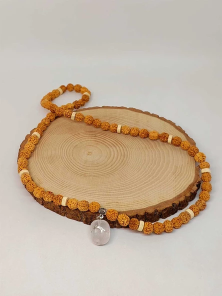 Kristal Kuvars Taşlı Rudraksha Tohum Kolye Dolama Bileklik 8mm (49716) - Resim 5