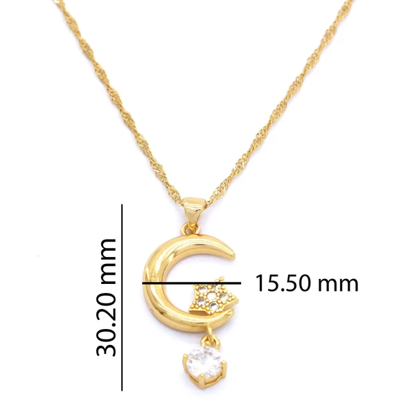 Altın Kaplama Ay Yıldız Zirkon Taşlı Kadın Kolye KLY-324 - 3