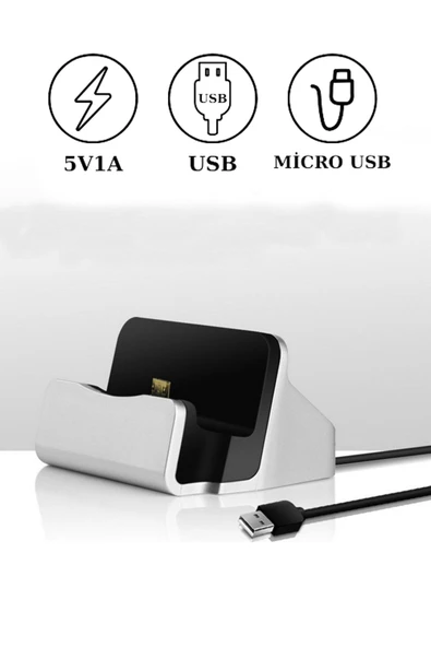 Masaüstü Micro USB Dock Şarj Standı – Telefon Şarj ve Data Transfer İstasyonu, USB Çıkışlı 2IN1 Stand