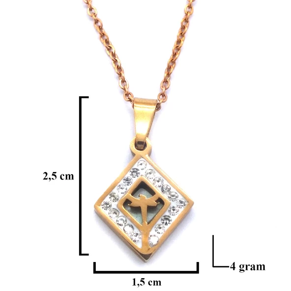 316L Çelik Rose Zirkon Taşlı Baklava Kolye KLY-533 - Resim 4