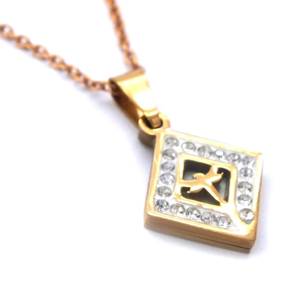 316L Çelik Rose Zirkon Taşlı Baklava Kolye KLY-533 - Resim 3