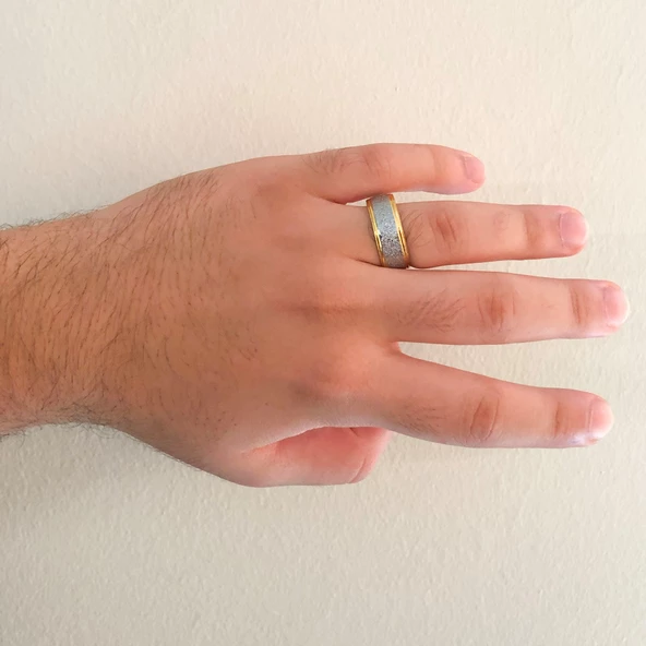 Çelik Alyans Yüzük Altın Kaplama Simli YZK-373 - Resim 2