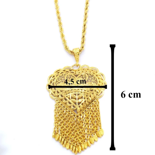 FerizZ Altın Kaplama Hint İşi Kalpli Kadın Kolye 60 cm KLY-471 - Resim 4