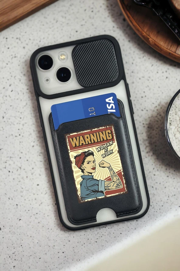 iPhone 13 Uyumlu Women At Work Desenli Kamera Koruma Sürgülü ve Kartlıklı Silikonlu Telefon Kılıfı ürün görseli