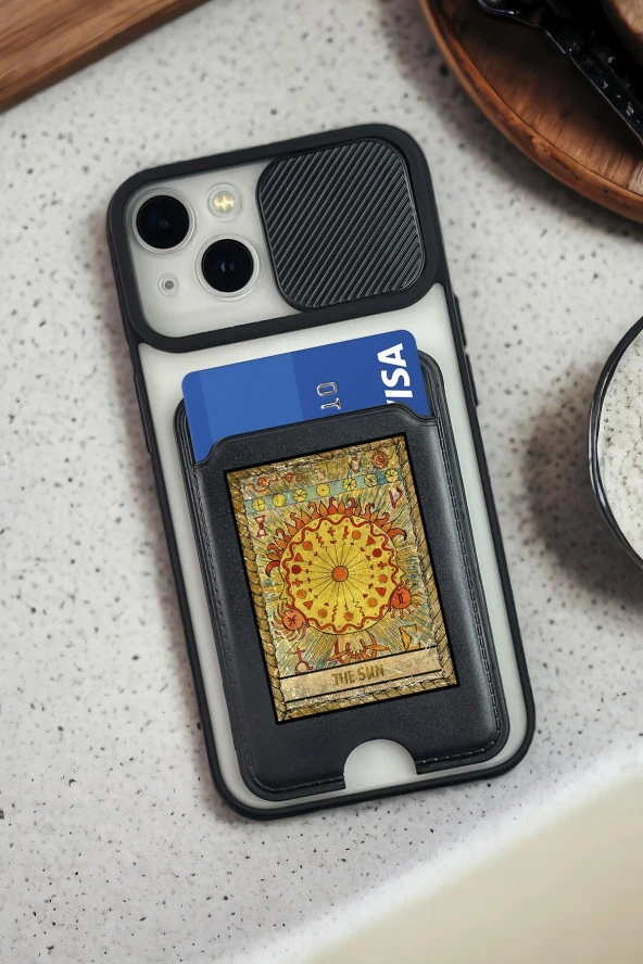 iPhone 13 Uyumlu The Sun Deer Desenli Kamera Koruma Sürgülü ve Kartlıklı Silikonlu Telefon Kılıfı ürün görseli