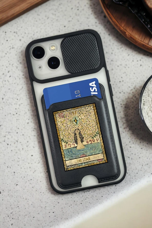 iPhone 13 Uyumlu The Star Desenli Kamera Koruma Sürgülü ve Kartlıklı Silikonlu Telefon Kılıfı ürün görseli