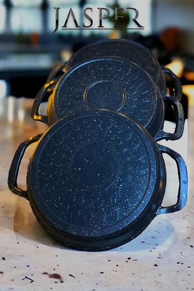 Jasper 3'lü Granit Yanmaz Yapışmaz Döküm Sahan Tava Seti 18-20-22cm - Resim 4