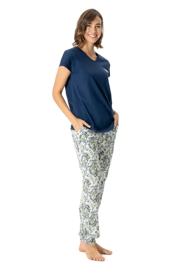 U.s. Polo Assn. 17018 Kadın Kısa Kollu V yaka Pijama Takımı