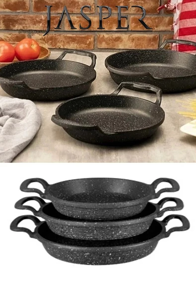 Jasper 3'lü Granit Yanmaz Yapışmaz Döküm Sahan Tava Seti 18-20-22cm - Resim 3