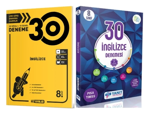 HIZ YAYINLARI 8.SINIF LGS İNGİLİZCE 30 DENEME + YANIT YAYINLARI İngilizce Video Çözümlü 30 Deneme (2 Kitap)