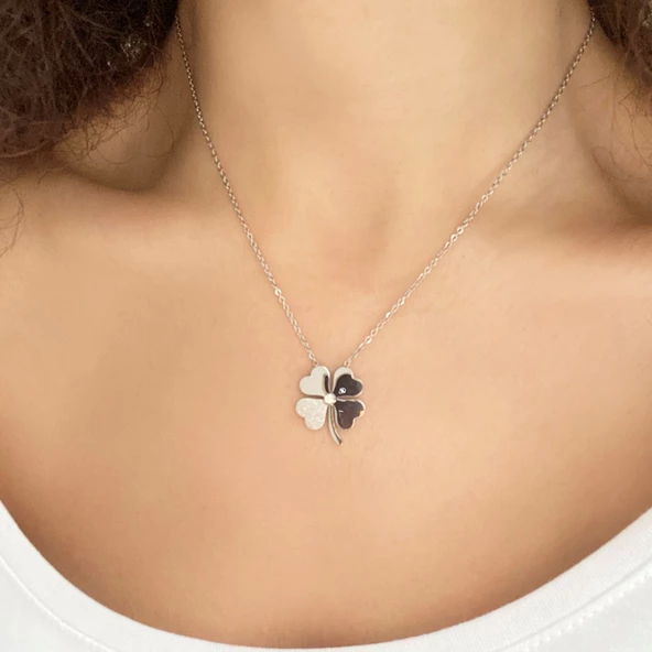 Çelik Kolye, Yonca Kolye, Paslanmaz Çelik Kadın Kolye KLY-352 - Resim 2