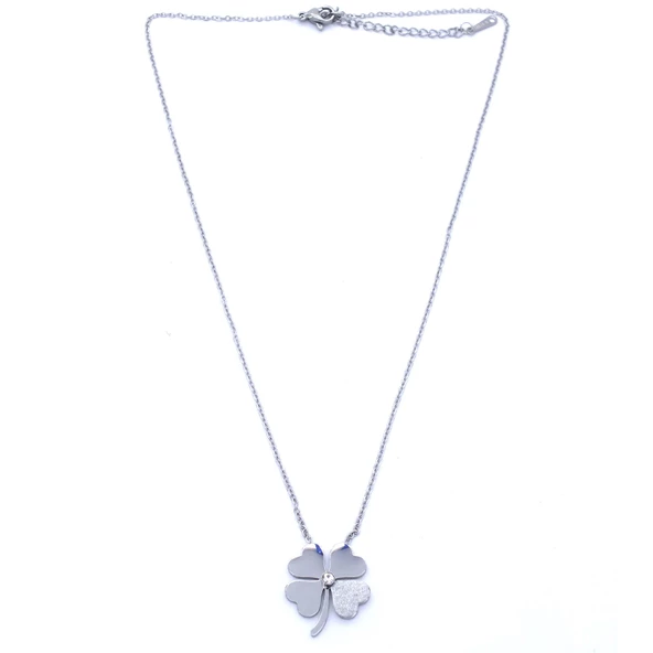 Çelik Kolye, Yonca Kolye, Paslanmaz Çelik Kadın Kolye KLY-352 - Resim 3