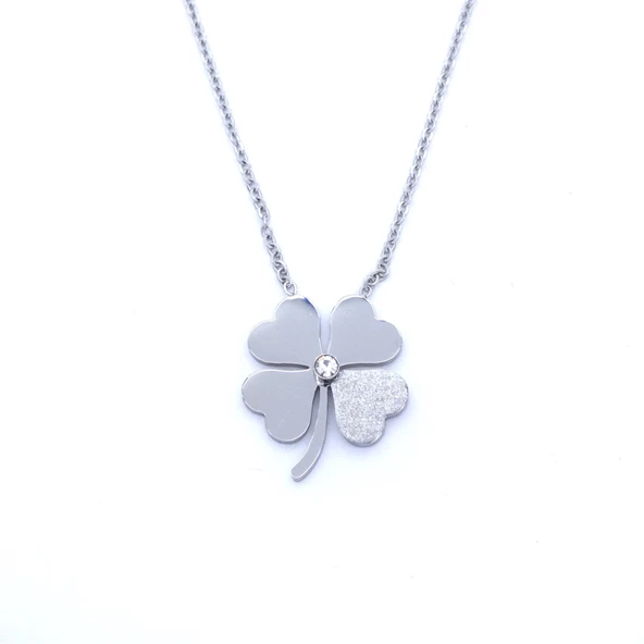 Çelik Kolye, Yonca Kolye, Paslanmaz Çelik Kadın Kolye KLY-352 ürün görseli