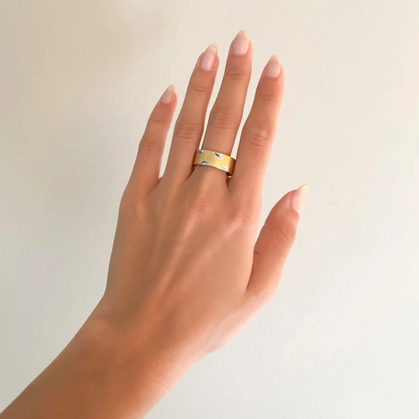 Çelik Alyans Yüzük Altın Kaplama Simli  YZK-378 - Resim 2