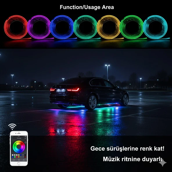 Araç altı aydınlatma gündüz ledi 90*120cm Telefondan kullanım Premium Led - Resim 2