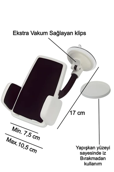 Araç Içi Telefon Tutucu Vantuzlu Araba Tekne Karavan Flexi Gövde Extra Vantuzlu Araç Telefon Tutucu - 5