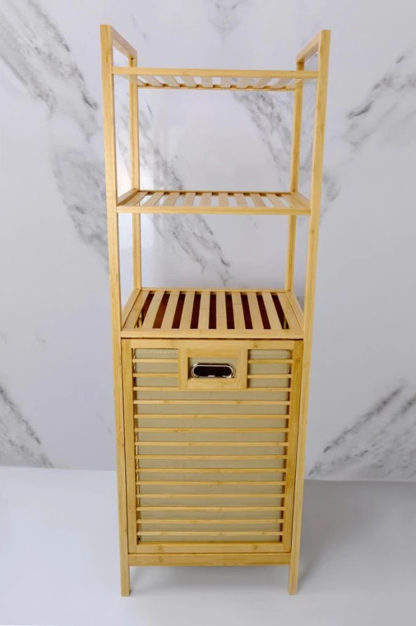Digithome Bambu Kirli Sepetli 3 Raflı Çok Amaçlı Banyo Düzenleyici Çamaşır Sepeti Organizer DB-0002 - 6