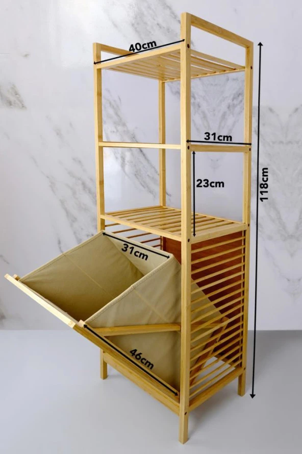 Digithome Bambu Kirli Sepetli 3 Raflı Çok Amaçlı Banyo Düzenleyici Çamaşır Sepeti Organizer DB-0002 - 7