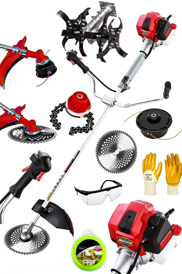 Alman 2.1 Hp Profesyonel Yan Tipi Benzinli Tırpan Ot Çalı Çim Biçme Makinesi +Çapa & Canavar Başlık