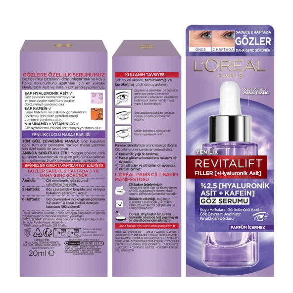 L'oreal Paris Revitalift Filler Göz Çevresini Aydınlatıcı, Koyu Halka Görünümünü Azaltan Göz Serumu 20Ml - 2