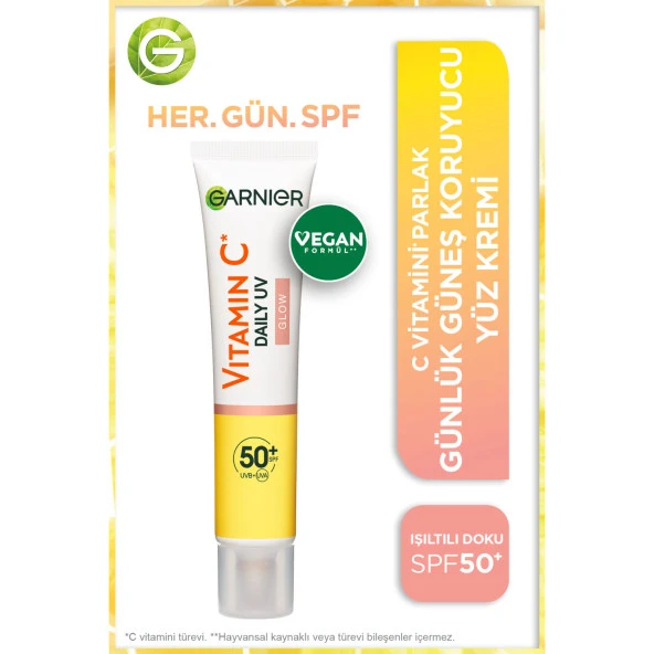 Garnier C Vitamini Parlak Günlük Güneş Koruyucu Fluid Yüz Kremi Işıltılı Doku SPF50+ 40ml