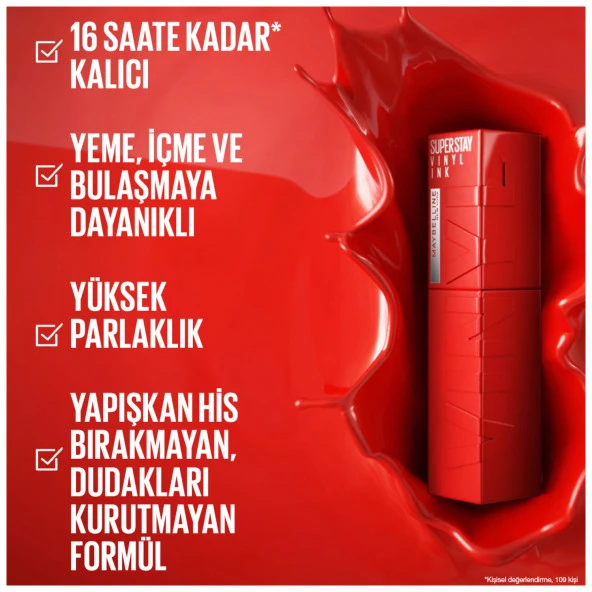 Maybelline New York Super Stay Vinyl Ink Uzun Süre Kalıcı Likit Parlak Ruj 35 Cheeky - 4
