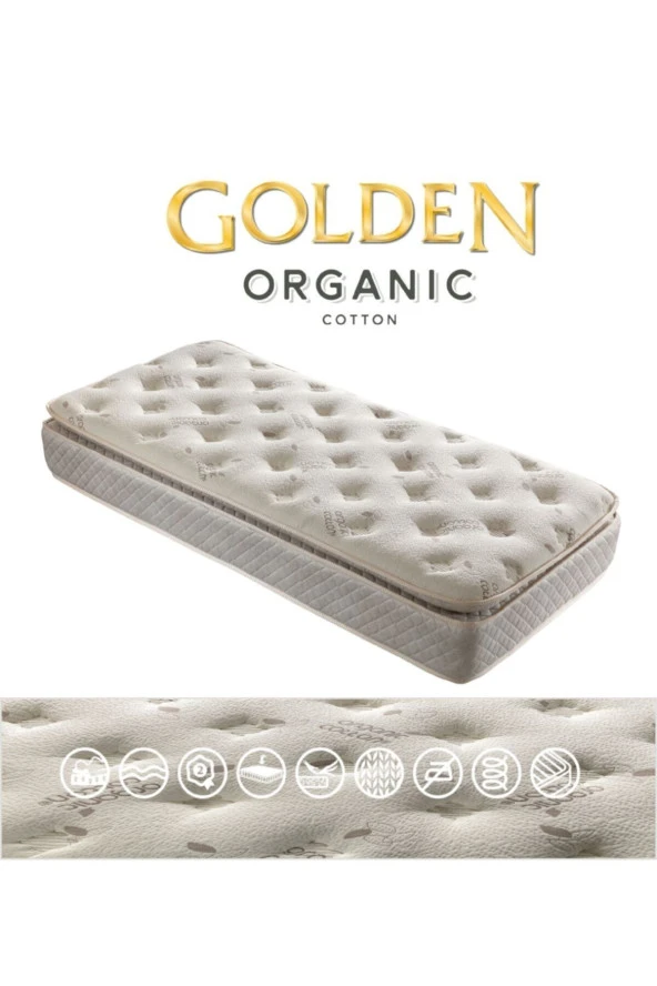 Golden 80x130 Ortopedik Yaylı Yatak Kuş Tüyü Pedli 80*130 Organic Cotton Bebek Yatağı - Resim 2