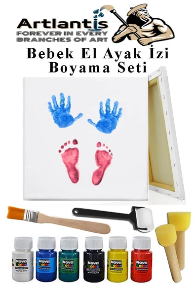 Bebek El Ayak İzi Tuval Boyama Seti 1 Paket Parmak Boyası Zemin Fırça Rulo Fırça Ponpon Fırça Hatıra Seti