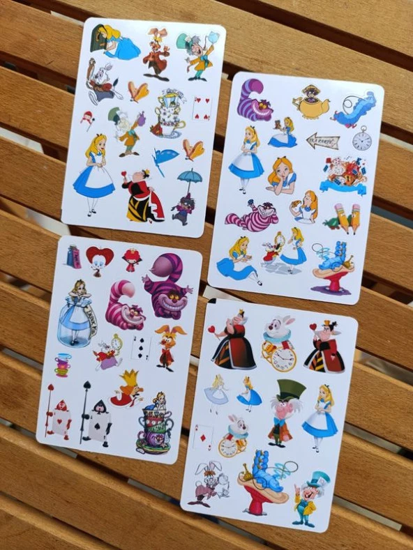 Alice Harikalar Diyarında Sticker Etiket Seti 4 sayfa a6 Boy