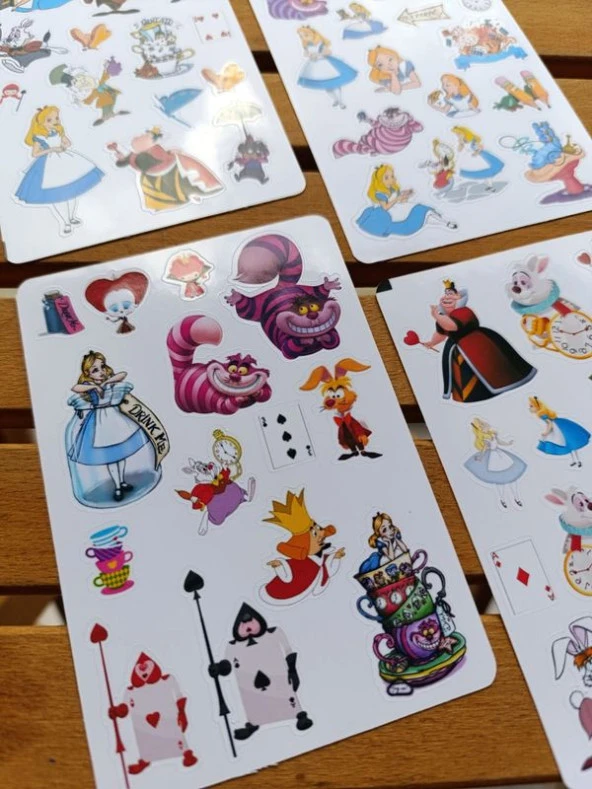 Alice Harikalar Diyarında Sticker Etiket Seti 4 sayfa a6 Boy - 2