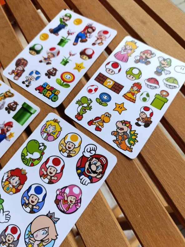 Süper Mario Sticker Etiket Seti 4 sayfa a6 Boy