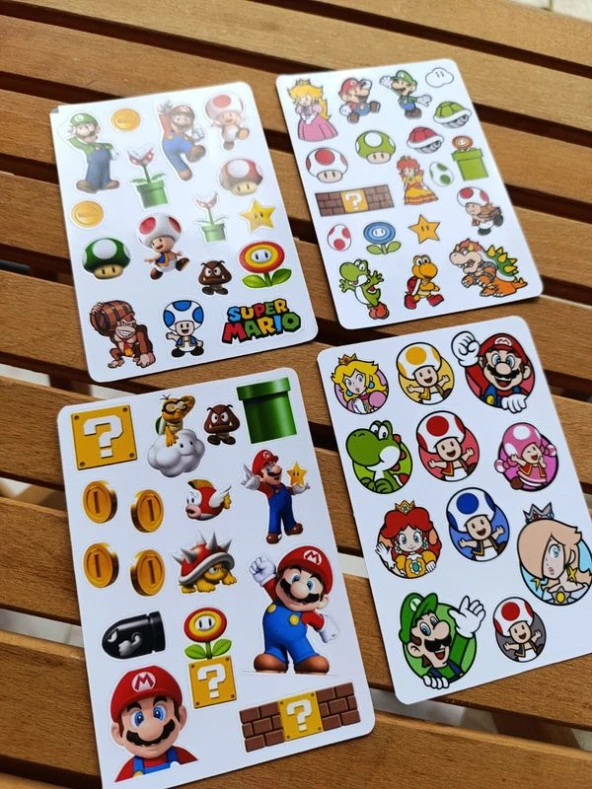 Süper Mario Sticker Etiket Seti 4 sayfa a6 Boy - 2