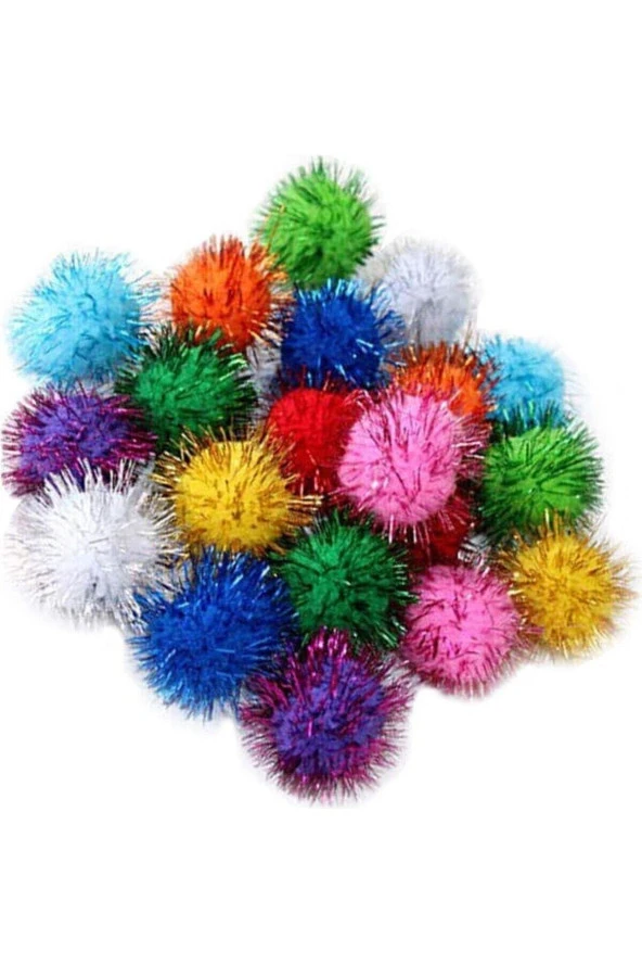 Simli Ponpon 30 mm 15 Li 1 Paket Karışık Renk ürün görseli