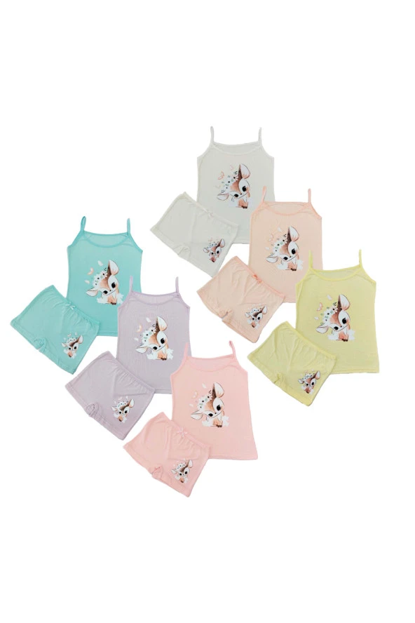 6 lı Kız Bebek & Çocuk Pamuk Likralı Renkli  Atlet  Boxer  Takım ürün görseli