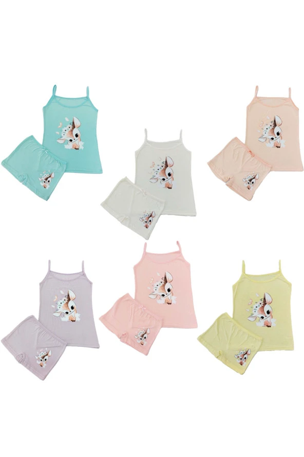 6 lı Kız Bebek & Çocuk Pamuk Likralı Renkli  Atlet  Boxer  Takım - Resim 2