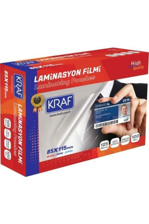 Laminasyon 125 Mikron 85mm X 115mm 100 Lü Paket