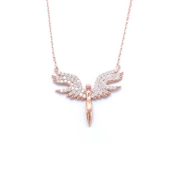 Mikail (Huzur) Meleği Zirkon Taşlı Rose Gümüş Kolye GK-116 ürün görseli