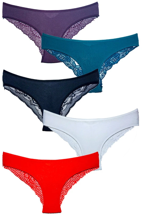 5'li Dantelli Kadın Külot Üçgen Kalıp Kadın Külot - Resim 2