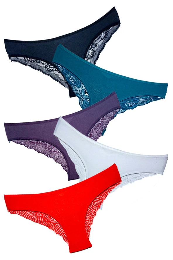 5'li Dantelli Kadın Külot Üçgen Kalıp Kadın Külot - Resim 4