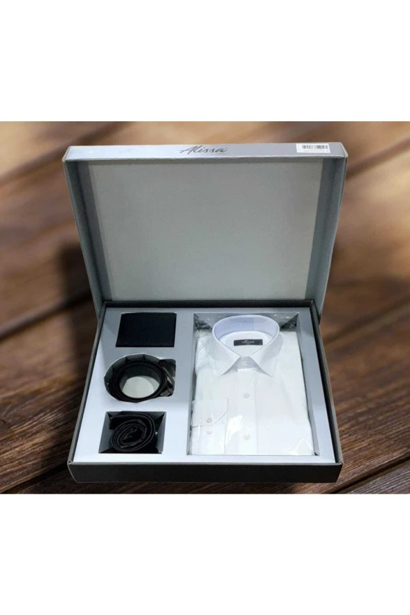 Erkek Çeyiz Seti (cüzdan,ayarlanabilir Kemer, Beyaz Gömlek, Siyah Kravat) ürün görseli