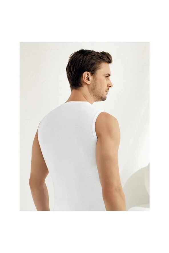 Erkek Likralı Bisiklet Yaka Sıfır Kol Atlet 6'lı Paket - Resim 2