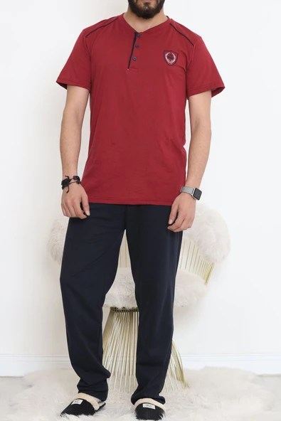 Düğmeli Erkek Pijama Takımı Bordolaci - 17370.1048. - 3