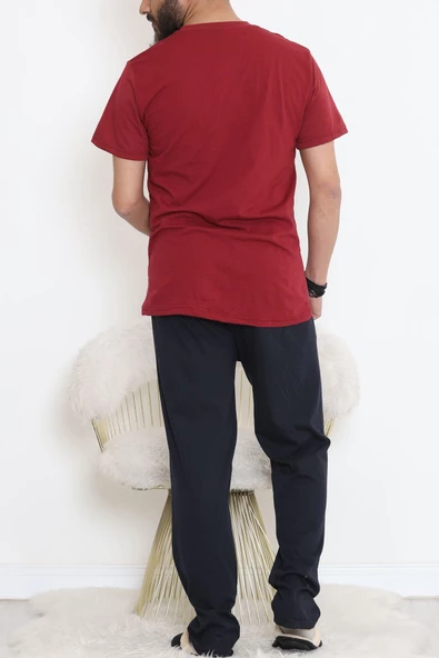 Düğmeli Erkek Pijama Takımı Bordolaci - 17370.1048. - 5
