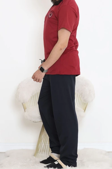Düğmeli Erkek Pijama Takımı Bordolaci - 17370.1048. - 4