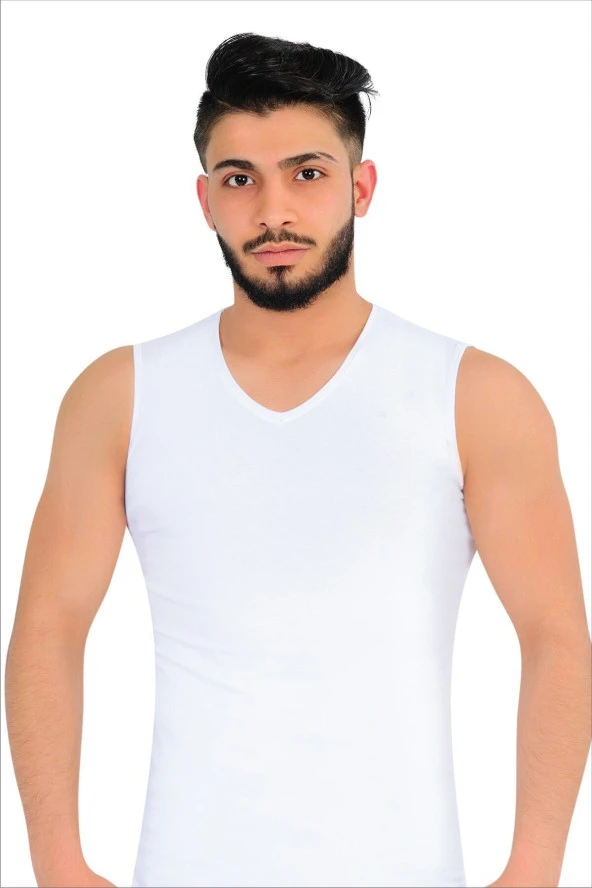 Erkek Beyaz Likralı Sıfır Kol V Yaka Atlet ürün görseli