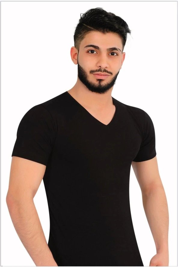 Erkek Likralı V Yaka Yarım Kol Atlet 6'lı Paket ürün görseli