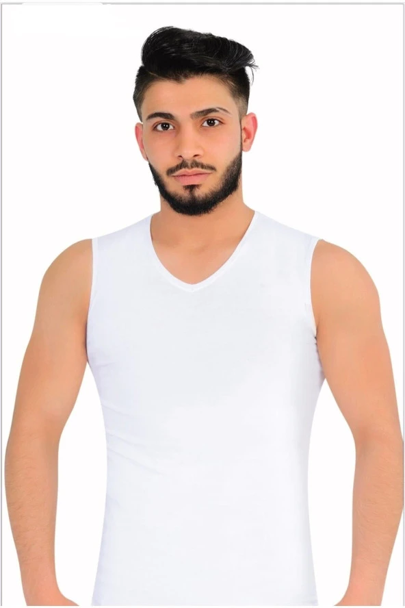 Erkek Likralı V Yaka Sıfır Kol Atlet 6'lı Paket