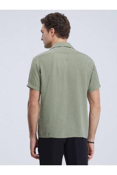 Kip Minimalist Çizgili Kısa Kol Erkek Gömlek - Regular Fit - Yazlık - 4